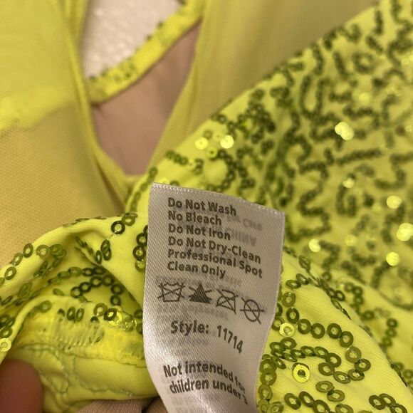 WEISSMAN Dance Costume Poet neon yellow sequin All I Am 11714 LC-large child - Picture 9 of 11